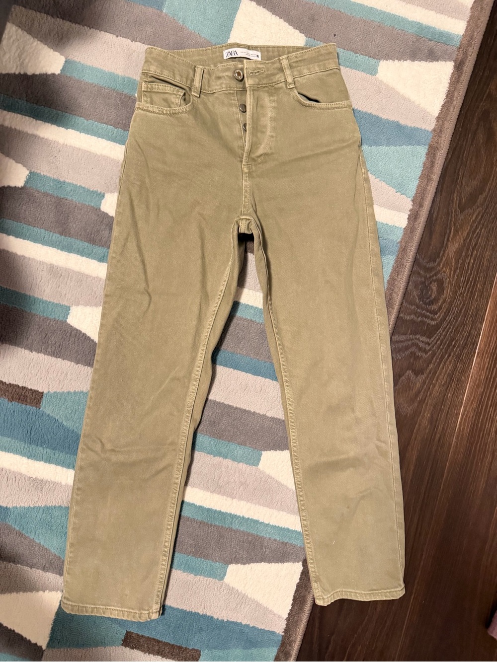 Zara Olive Green High-Rise Straight Leg Jeans - Women